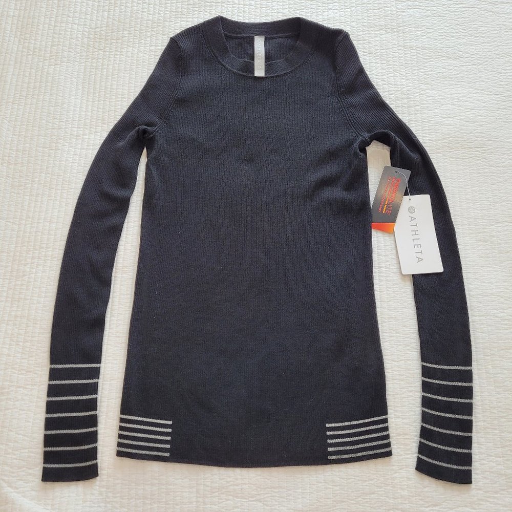 Athleta Table Rock Sweater Black Silver New NWT XS Merino Wool Thermolite Ribbed - Picture 3 of 9